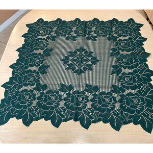 Lace Rose Flower Floral Green Tablecloth Holiday Party Open Weave Cutout Square